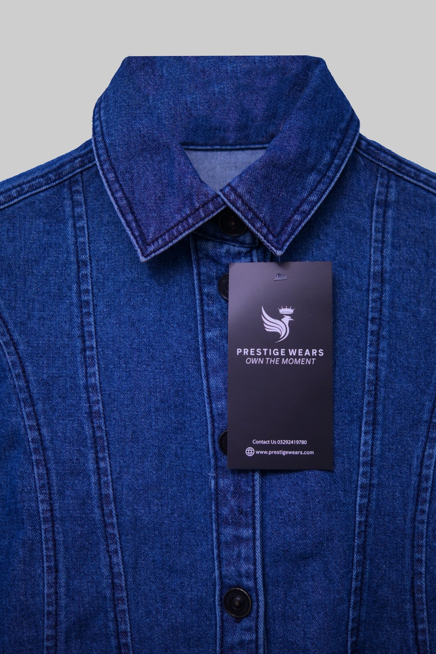 PW Denim Top With Simple Belt - Blue